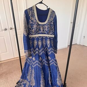 Indian Rough Silk and Velvet Bordered Anarkali Gown